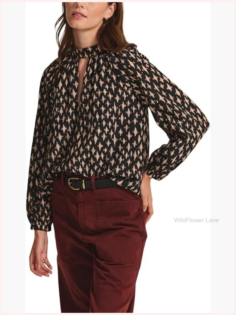 Printed Voile Blouse With Keyhole Neck